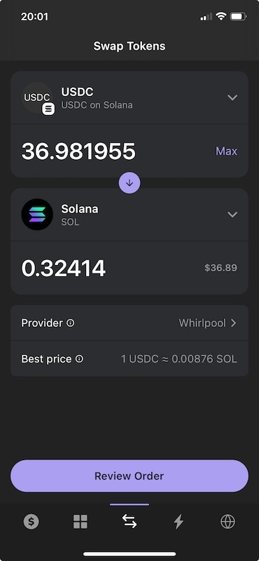 Обмін Solana у гаманці Phantom