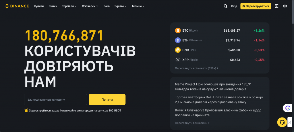 Криптобіржа Binance — №1 у рейтингу найкращих криптобірж в Україні