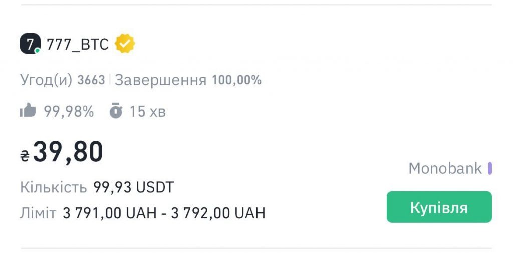 Приклад надійного покупця на P2P