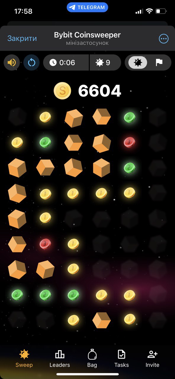 Скріншот гри Bybit Coinsweeper в Telegram