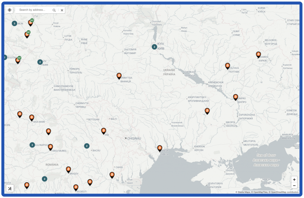 Карта біткоматів в Україні