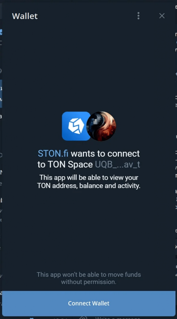 Підключення Telegram Wallet до ston.fi — третій крок