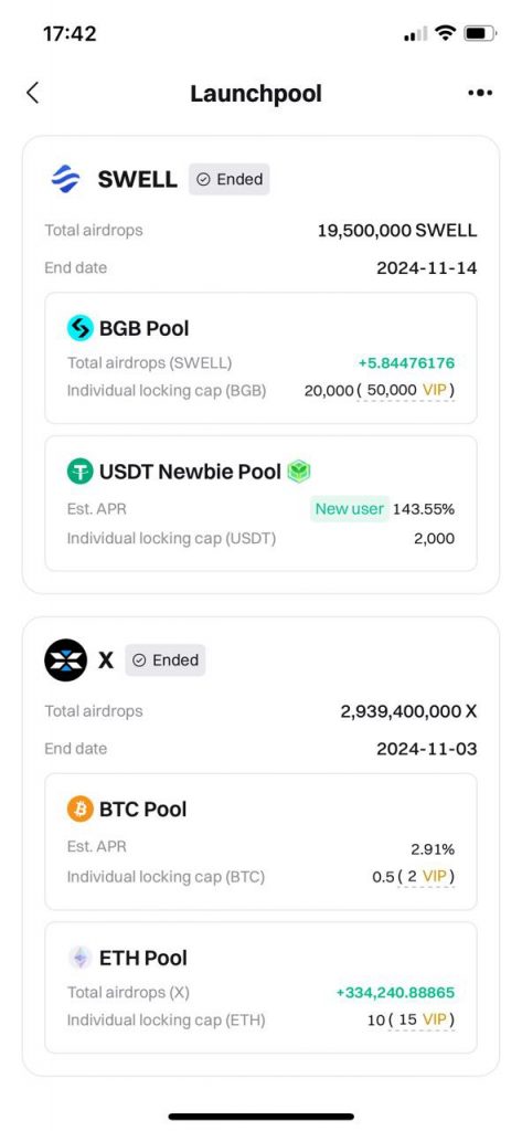 Приклад лаунчпула на Bitget на прикладі проєктів SWELL та X