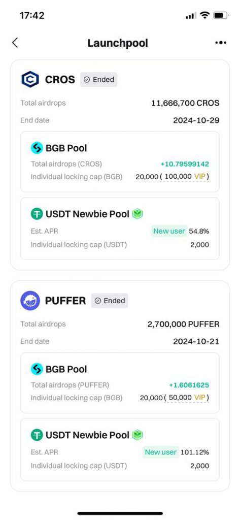 Приклад лаунчпула на Bitget на прикладі проєктів CROSS та PUFFER