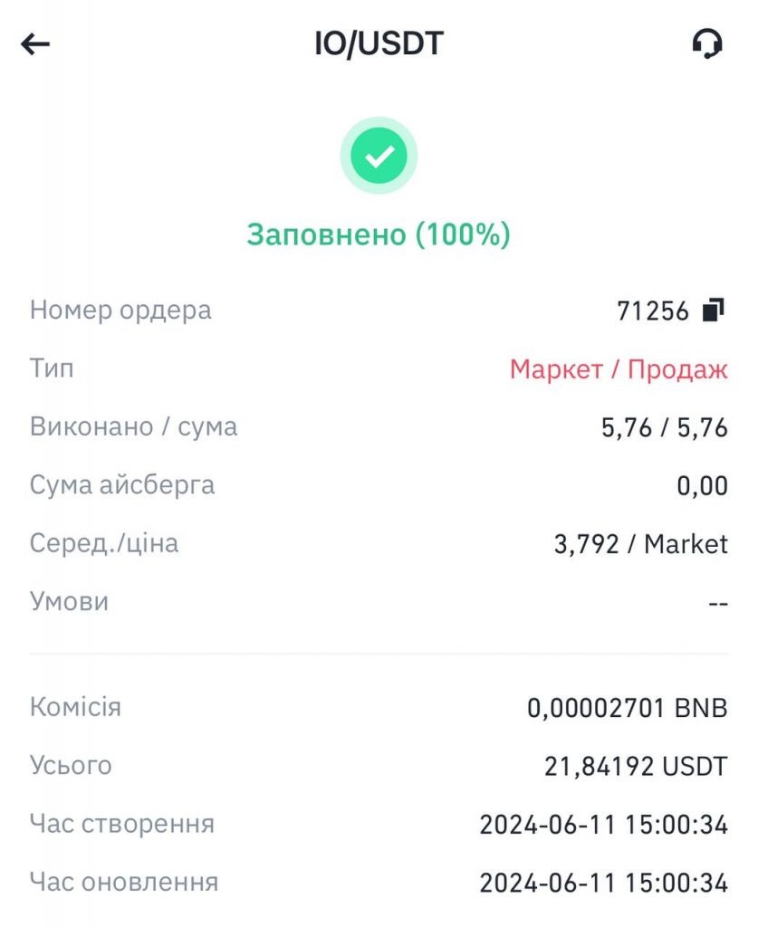 Зароблене при продажу монети IO